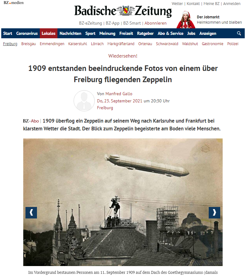 badische-zeitung - 1909 entstanden beeindruckende Fotos von einem über Freiburg fliegenden Zeppelin