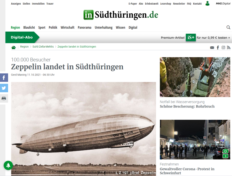 insuedthueringen - Zeppelin landet in Südthüringen