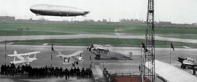 Mashup: Tintin Flugzeug-Sets, Zeppelin, Tempelhof 1920er